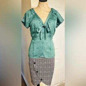 Fossil Elegant Bow Tie Cap Sleeve Teal Green Women's Top: NWOT’s
